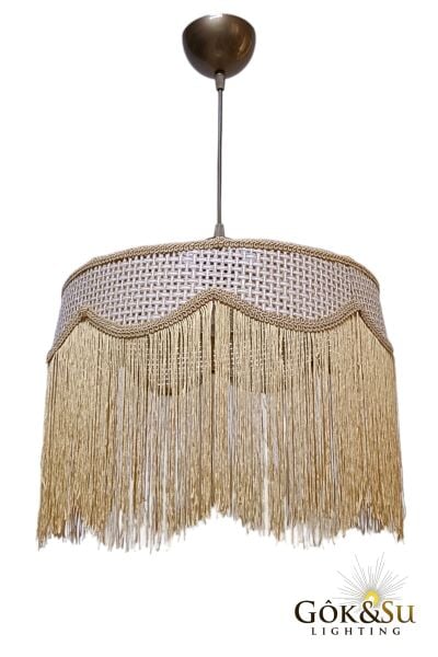 Rattan Melora Püsküllü Sarkıt Avize Natrel Renk