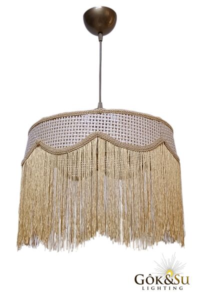 Rattan Melora Püsküllü Sarkıt Avize Natrel Renk