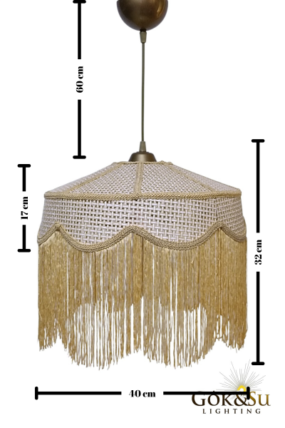 Rattan Melora Püsküllü Sarkıt Avize Natrel Renk