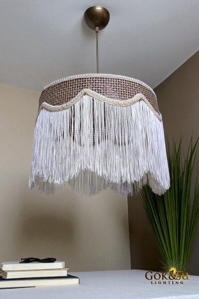 Rattan Melora Püsküllü Sarkıt Avize Kahverengi Renk