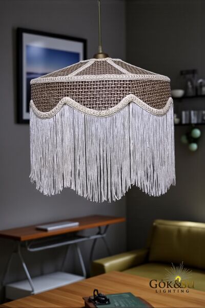 Rattan Melora Püsküllü Sarkıt Avize Kahverengi Renk