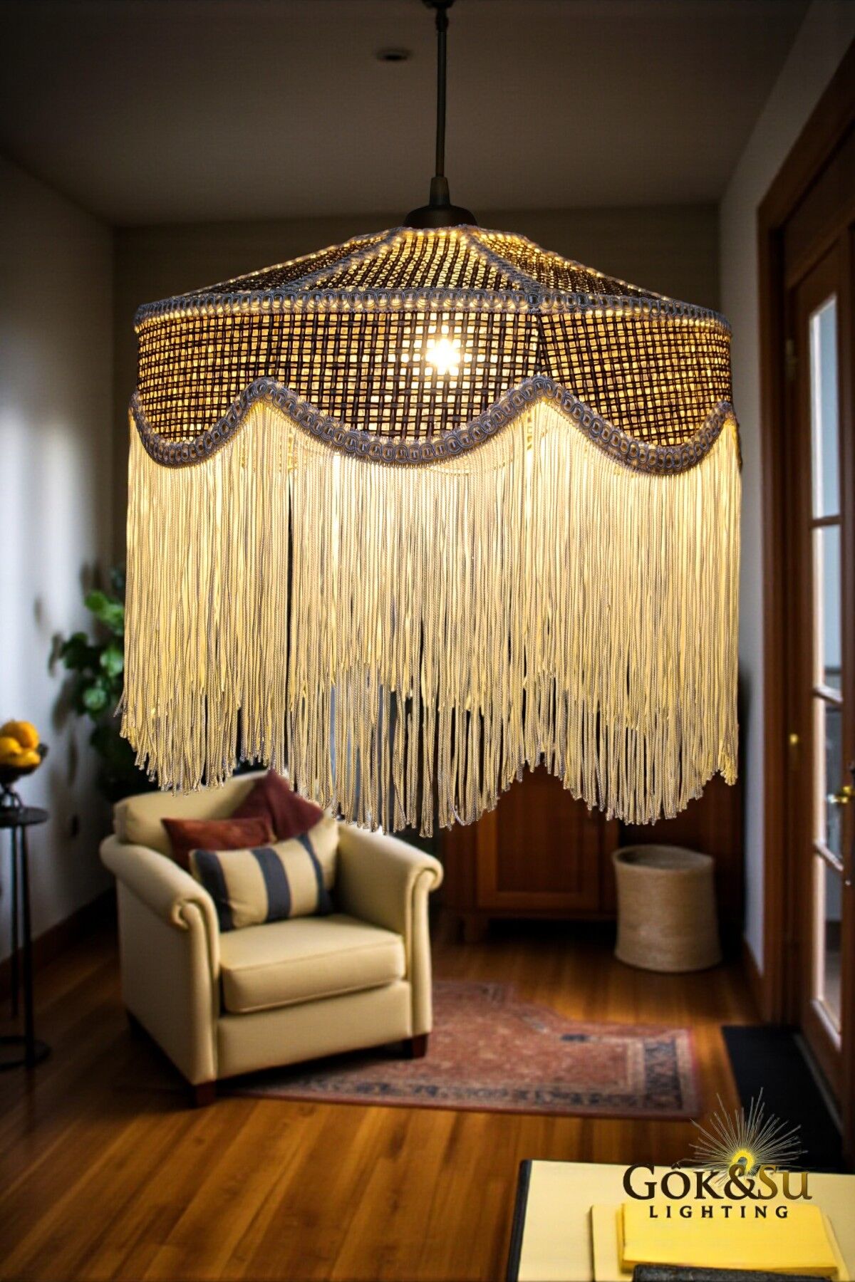 Rattan Melora Püsküllü Sarkıt Avize Kahverengi Renk