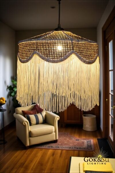 Rattan Melora Püsküllü Sarkıt Avize Kahverengi Renk