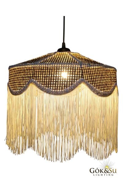 Rattan Melora Püsküllü Sarkıt Avize Kahverengi Renk