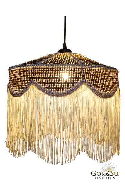 Rattan Melora Püsküllü Sarkıt Avize Kahverengi Renk