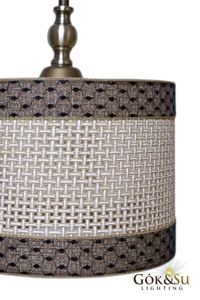 Silindir Kontrast Dokulu - Modern Rustik Hasır Örgü Sarkıt Avize - Naturel Kahverengi