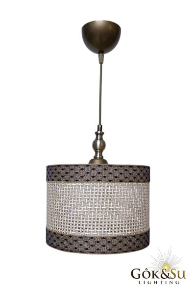 Silindir Kontrast Dokulu - Modern Rustik Hasır Örgü Sarkıt Avize - Naturel Kahverengi