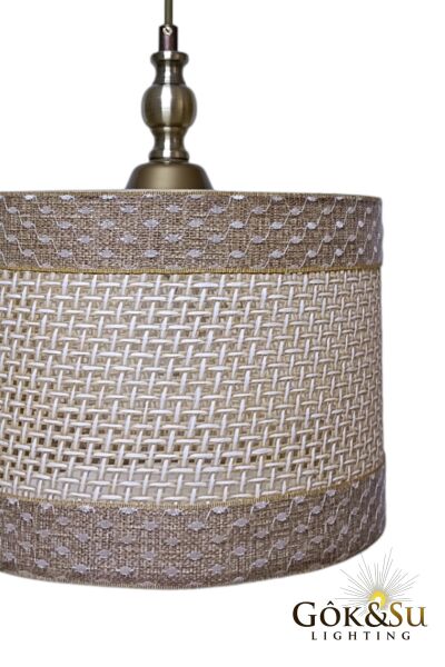 Silindir Kontrast Dokulu - Modern Rustik Hasır Örgü Sarkıt Avize Naturel