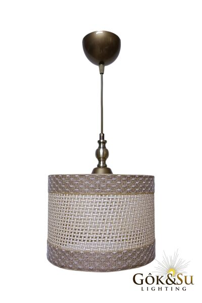 Silindir Kontrast Dokulu - Modern Rustik Hasır Örgü Sarkıt Avize Naturel