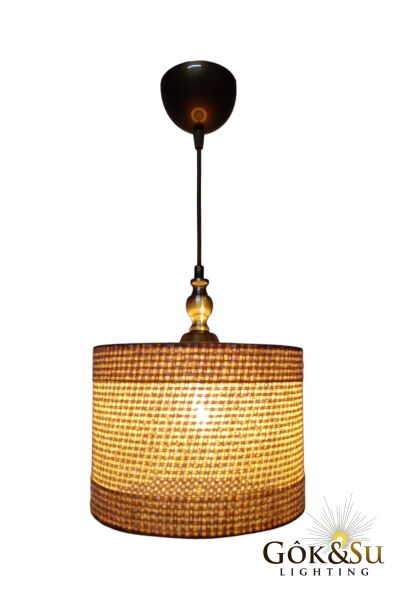 Silindir Kontrast Dokulu - Modern Rustik Hasır Örgü Sarkıt Avize Naturel