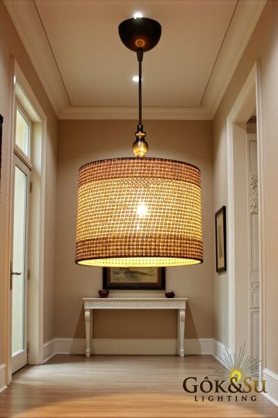 Silindir Kontrast Dokulu - Modern Rustik Hasır Örgü Sarkıt Avize Naturel