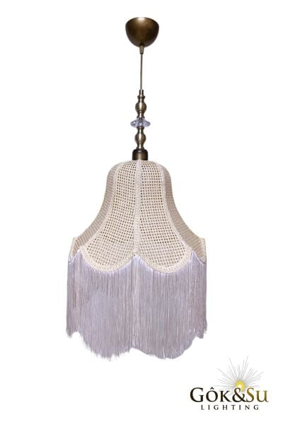 Retro Vintage Rattan Argina Model Püsküllü Sarkıt Avize