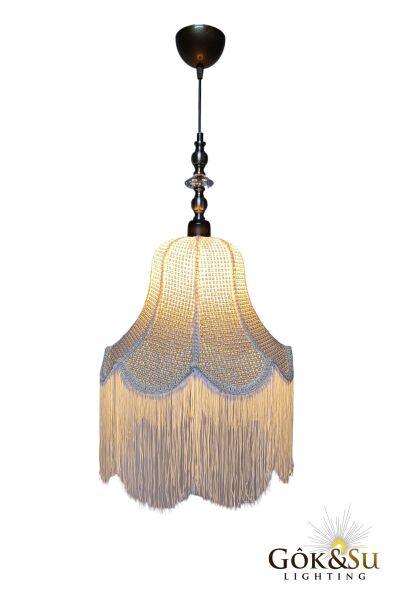 Retro Vintage Rattan Argina Model Püsküllü Sarkıt Avize