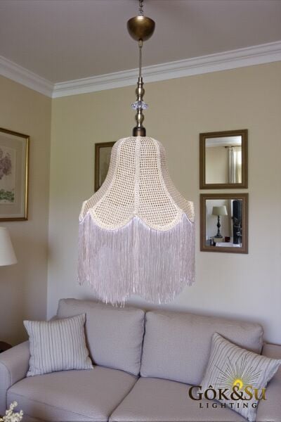 Retro Vintage Rattan Argina Model Püsküllü Sarkıt Avize