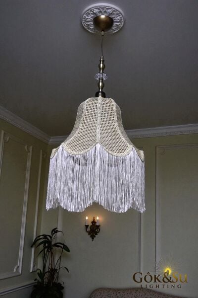 Retro Vintage Rattan Argina Model Püsküllü Sarkıt Avize