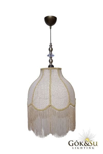 Retro Vintage Rattan Damla Model Püsküllü Sarkıt Avize