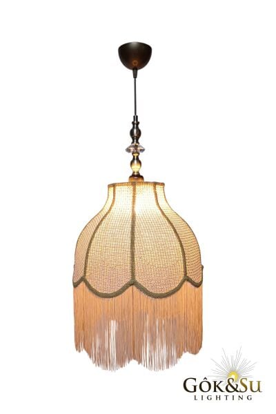 Retro Vintage Rattan Damla Model Püsküllü Sarkıt Avize