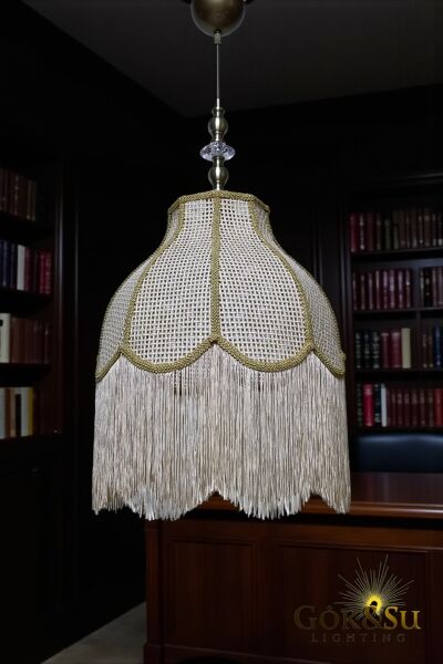 Retro Vintage Rattan Damla Model Püsküllü Sarkıt Avize