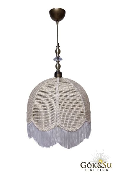 Retro Vintage Rattan Tombik Model Püsküllü Sarkıt Avize