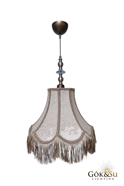 Retro Vintage Rattan Lale Model Püsküllü Sarkıt Avize