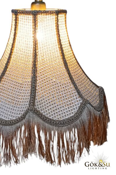 Retro Vintage Rattan Lale Model Püsküllü Sarkıt Avize