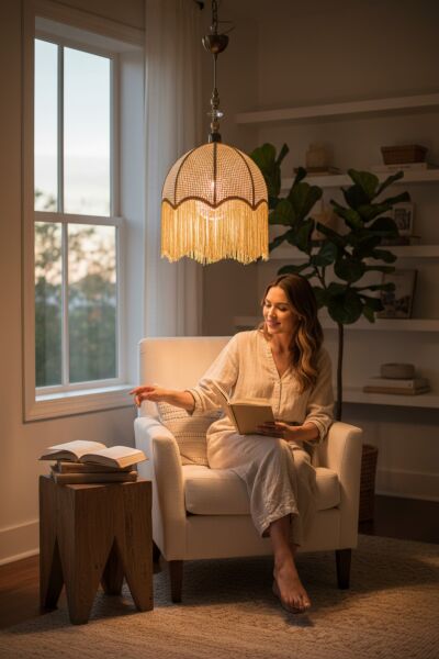 Retro Vintage Rattan Kavuk Model Püsküllü Sarkıt Avize