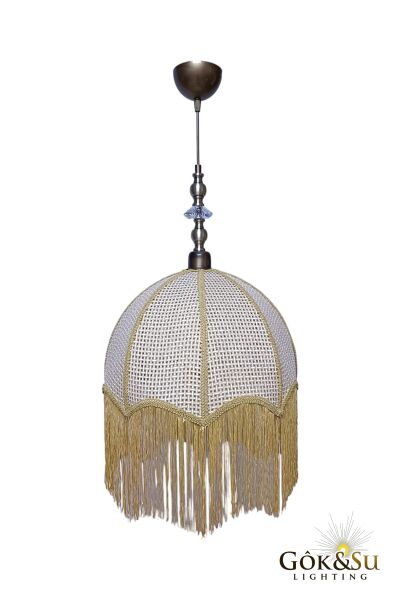 Retro Vintage Rattan Kavuk Model Püsküllü Sarkıt Avize