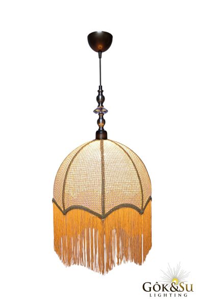 Retro Vintage Rattan Kavuk Model Püsküllü Sarkıt Avize