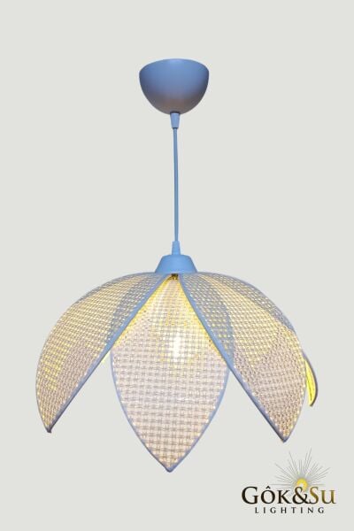 Rattan Desenli Lotus Tasarım Sarkıt Avize Krem Rengi