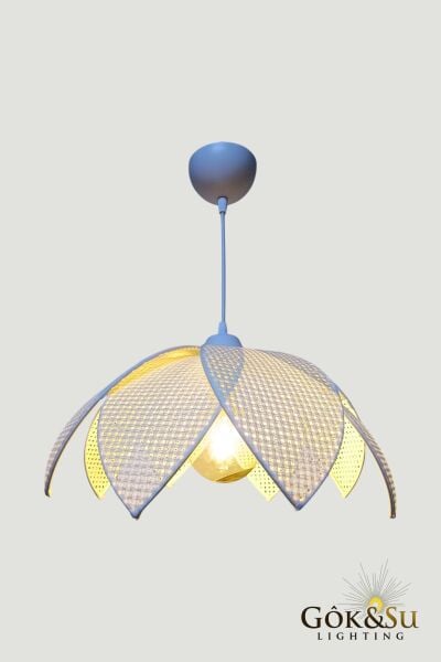 Rattan Desenli Lotus Tasarım Sarkıt Avize Krem Rengi