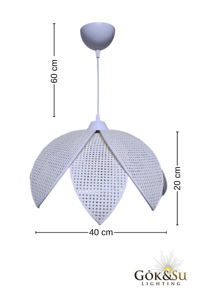 Rattan Desenli Lotus Tasarım Sarkıt Avize Krem Rengi