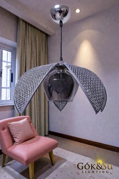 Rattan Yaprak Model Siyah Renk Camlı