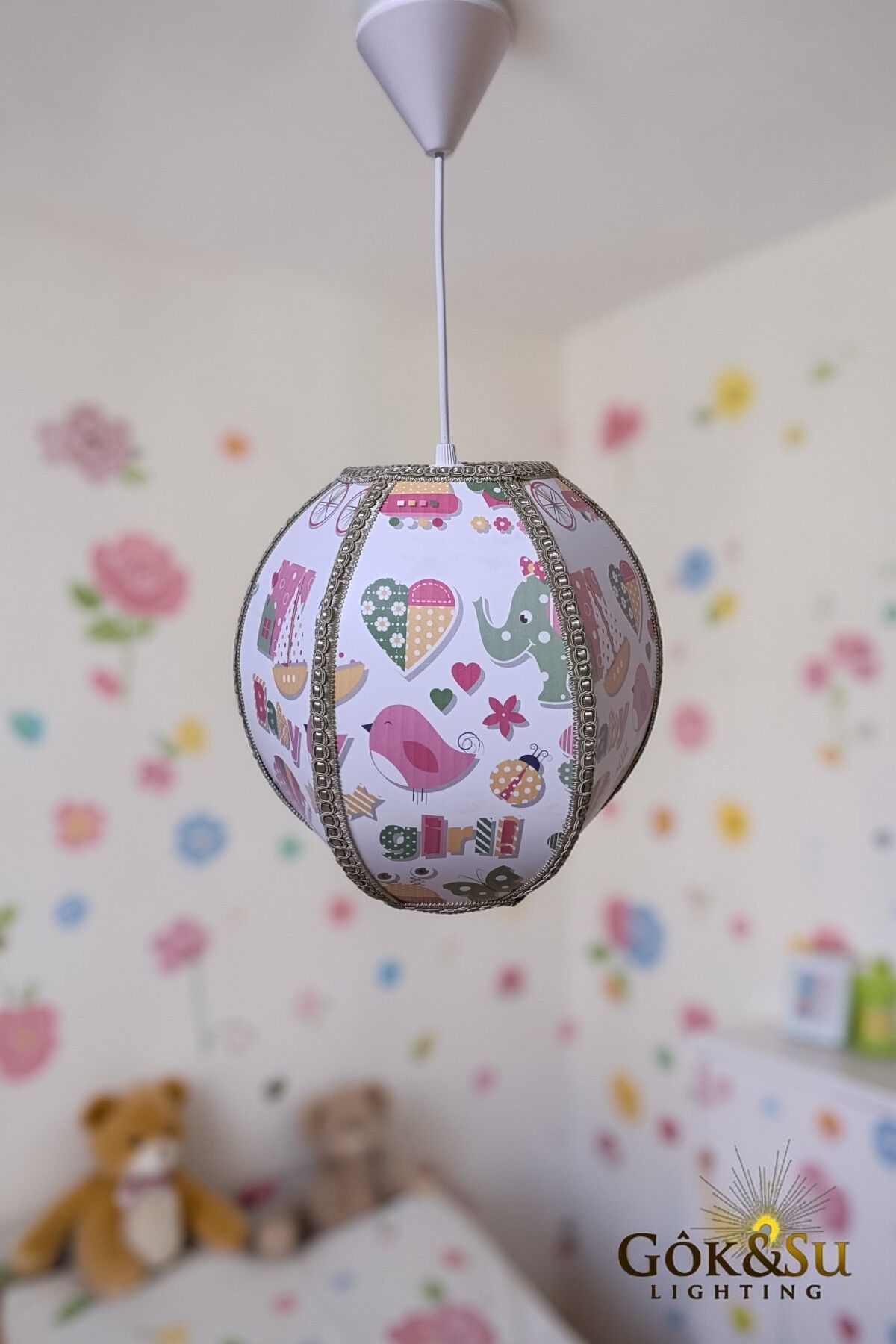 Dekoratif Yuvarlak Kumaş PVC Sarkıt Avize Bebek Odası