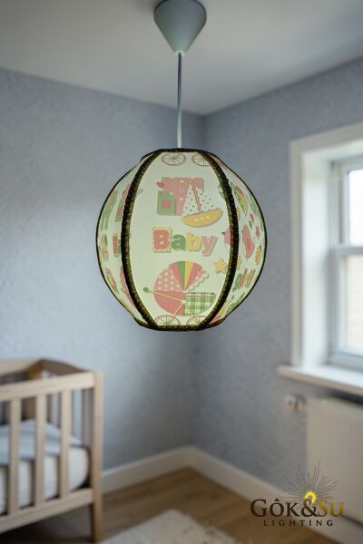 Dekoratif Yuvarlak Kumaş PVC Sarkıt Avize Bebek Odası