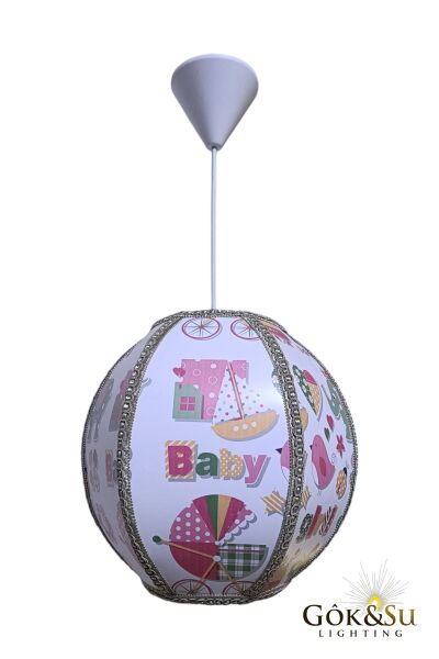 Dekoratif Yuvarlak Kumaş PVC Sarkıt Avize Bebek Odası