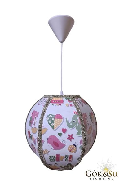 Dekoratif Yuvarlak Kumaş PVC Sarkıt Avize Bebek Odası