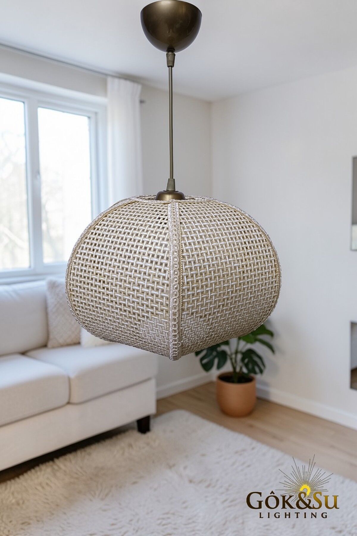 Rattan Naturel Form Aura Hasır Sarkıt Avize