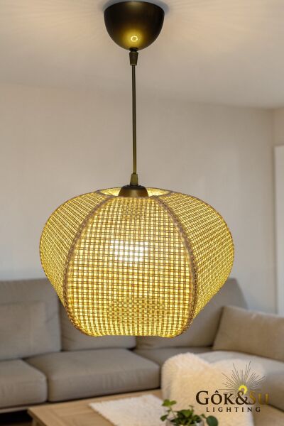 Rattan Naturel Form Aura Hasır Sarkıt Avize