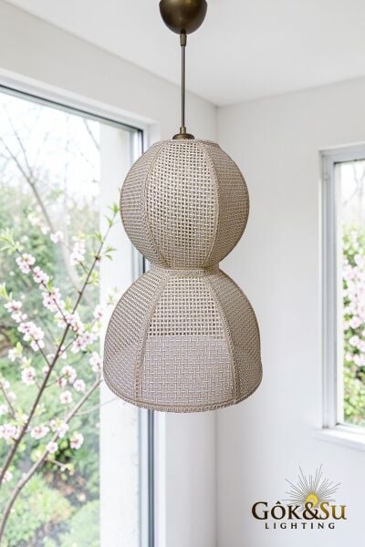 Rattan Naturel Form Snowmen Hasır Sarkıt Avize