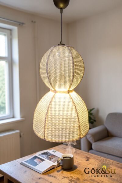 Rattan Naturel Form Snowmen Hasır Sarkıt Avize