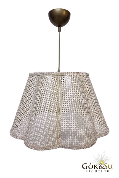 Rattan Naturel Form Dilim Hasır Sarkıt Avize