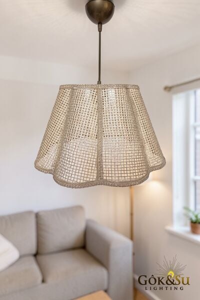 Rattan Naturel Form Dilim Hasır Sarkıt Avize